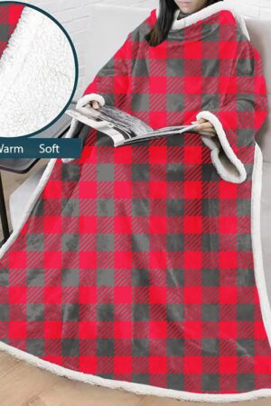 3D Digital Printed Blanket With Sleeves-Plaid Thickened Blanket Robe