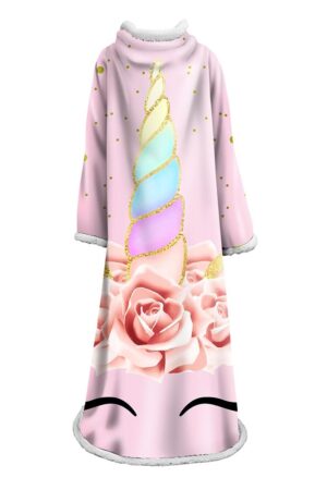 3D Digital Printed Blanket With Sleeves-Unicorn Cartoon Blanket Robe