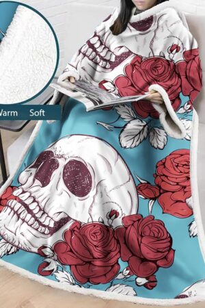 3D Digital Printed Skull Blanket With Sleeves-Horror Blanket Robe