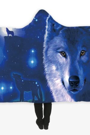 Animal Hooded Blankets - Animal Series Galaxy Wolf Blue Fleece Hooded Blanket