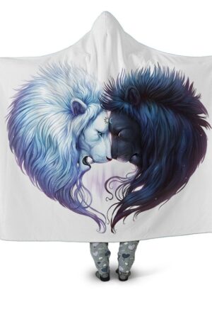 Animal Hooded Blankets - Animal Series Lion White and Black Fleece Hooded Blanket