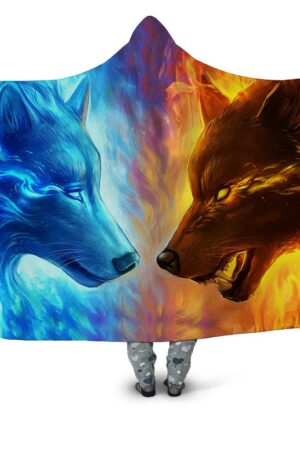 Animal Hooded Blankets - Animal Series Wolf Ice and Fire Super Cool Fleece Hooded Blanket