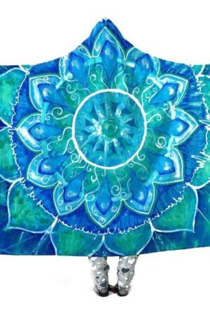 Blue Mandala Hooded Blanket - Blooming Blowers Blue Blanket