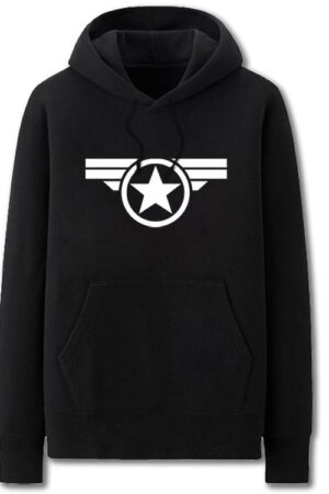 Captain America Hoodies - Solid Color Star Chest Badge Super Cool Fleece Hoodie