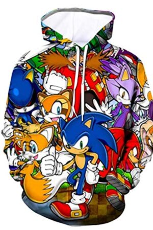 Cartoon Games Sonic Hoodie - Sonic Knuckles Tails Dr. Eggman 3D Print Unisex Pullover Hoodie for Teens Men Women