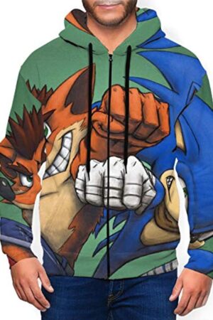 Cartoon Games Sonic Hoodie - Sonic the Hedgehog 3D Print Zip Up Hooded Sweatshirt