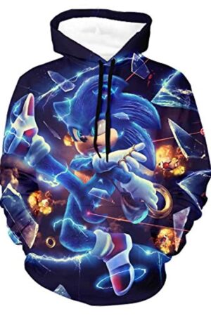 Cartoon Games Sonic Hoodie - Sonic the Hedgehog Black 3D Print Pullover Hoodie for Teens