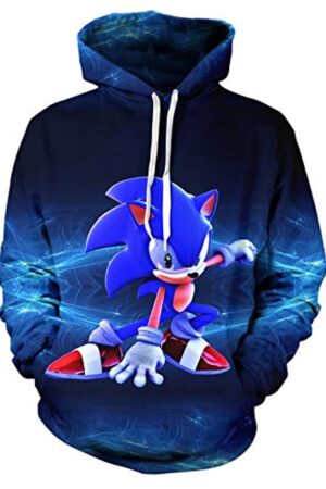 Cartoon Games Sonic Hoodie - Sonic the Hedgehog Blue 3D Print Unisex Pullover Hoodie for Teens Men Women