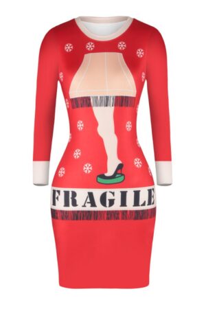 Christmas Dresses - Knee-Length Fragile Bodycon Dress
