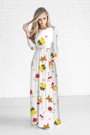 Christmas Dresses - Long Sleeves White Dress