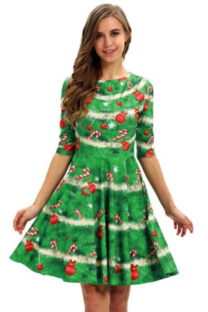 Christmas Dresses - Long Sleeves Xmas Green Dress