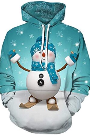 Christmas Hoodies - Blue Skating Snowman 3D Print Pullover Hoodie