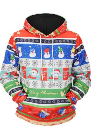 Christmas Hoodies - Christmas Snowman Alpaca Striped Pattern Cute 3D Hoodie