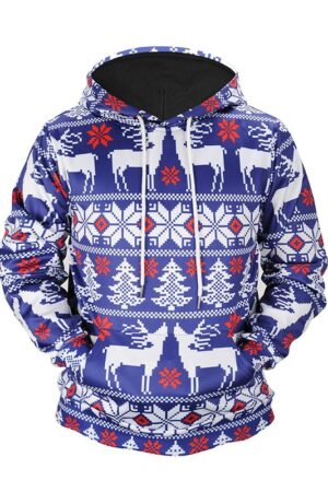 Christmas Hoodies - Cute Christmas Deer Striped Pattern Blue 3D Hoodie