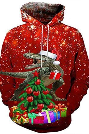 Christmas Hoodies - Funny 3D Print Christmas Tree Red Pullover Hoodie