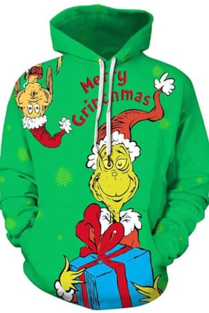 Christmas Hoodies - Merry Christmas Green Funny Reindeer Pullover Hoodie