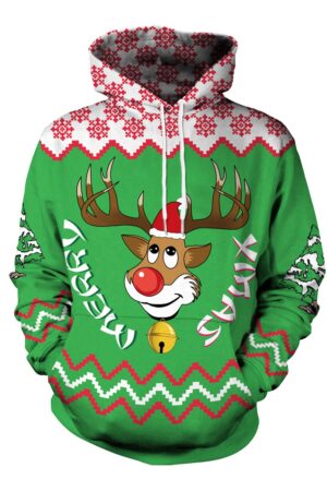 Christmas Hoodies - Red Nose Christmas Deer 3D Hoodie