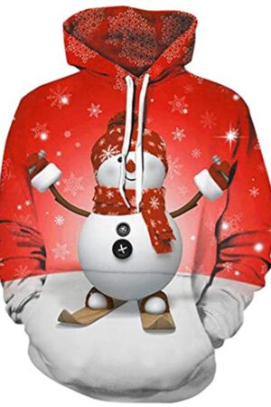 Christmas Hoodies - Red Skating Snowman 3D Print Pullover Hoodie