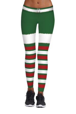 Christmas Leggings - Women 3D Xmas Theme Workout Stripe Legging