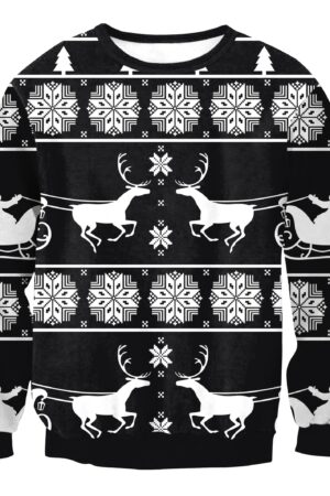 Christmas Sweatshirts - Black and White Christmas Deer Icon Cute 3D Sweatshirt