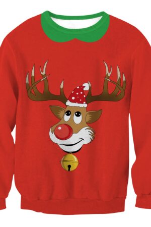 Christmas Sweatshirts - Christmas Deer Icon Cute Red 3D Sweatshirt