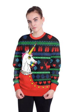 Christmas Sweatshirts - Christmas Unicorn Icon Cute 3D Sweatshirt