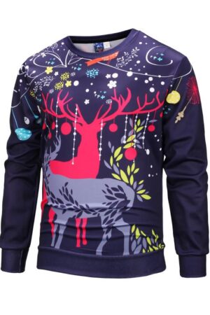 Christmas Sweatshirts - Colourful Christmas Deer Cool Striped Pattern 3D Sweatshirt