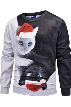 Christmas Sweatshirts - Cute Black and White Christmas Cat Icon 3D Sweatshirt