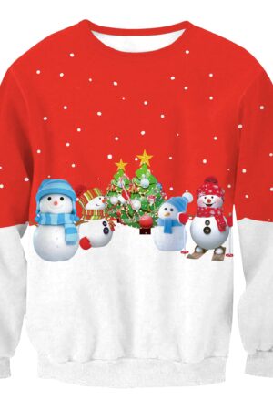 Christmas Sweatshirts -Cute Snowman Red and White 3D Sweatshirt