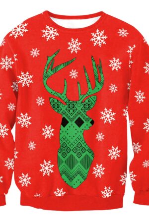 Christmas Sweatshirts - Green Christmas Deer Icon Super Cool 3D Sweatshirt