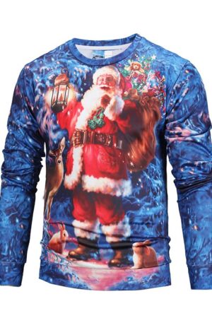 Christmas Sweatshirts - Happy Santa Watercolor Painting Striped Pattern 3D Sweatshirt