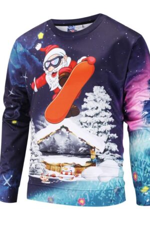 Christmas Sweatshirts - Santa Claus Ski Super Cool Icon 3D Sweatshirt