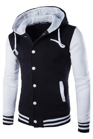 Color Block Hoodie - Hooded Botton Active Bomber Jacket