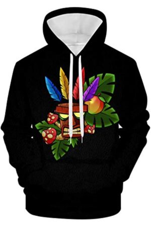 Crash Bandicoot Hoodies - Aku Aku 3D Print Black Pullover Sweatshirt