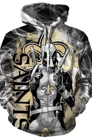 Deadpool New Orleans Saints Hoodies - Pullover Black Hoodie
