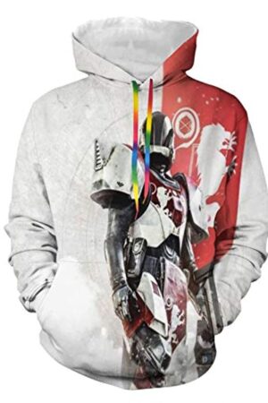 Destiny 2 Hoodies - Destiny 2 Forsaken Titan White and Red 3D Print Pullover Drawstring Hoodie