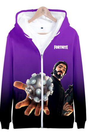Fortnite Hoodies - John Wick Impulse Grenade 3D Zip Up Hoodie