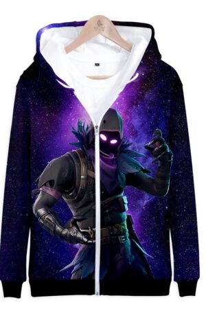 Fortnite Hoodies - Raven Starry Background 3D Zip Up Hoodie