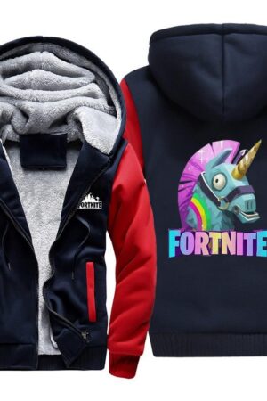 Fortnite Jackets - Solid Color Fortnite Game Cute Rainbow Horse Icon Fleece Jacket
