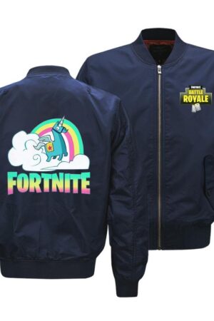 Fortnite Jackets - Solid Color Fortnite Game Rainbow Horse Cartoon Icon Flight Suit Fleece Jacket