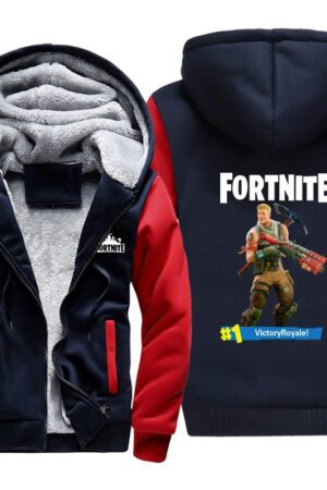 Fortnite Jackets - Solid Color Fortnite Game Victory Royale Warrior Icon Fleece Jacket