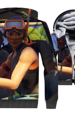 Fortnite Jackets - Solid Color Fortnite Series Female Warrior Super Cool 3D Fleece Jacket