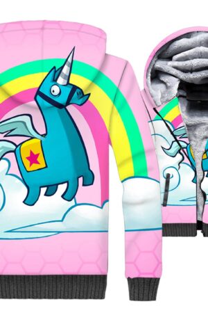 Fortnite Jackets - Solid Color Fortnite Series Rainbow Horse Cartoon Super Cute 3D Fleece Jacket