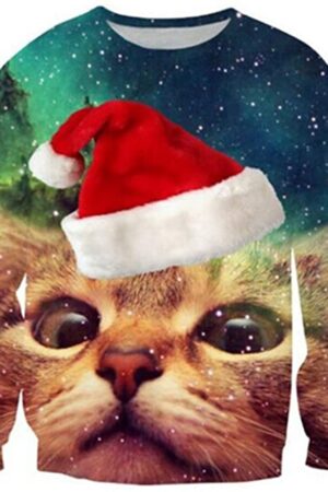 Funny Xmas Pullover Sweatshirt Cute Christmas Cat Sweatshirt