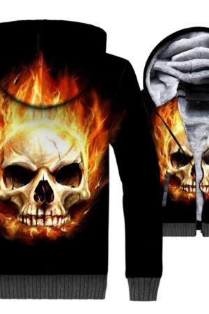 Ghost Rider Jackets - Ghost Rider Series Flame Skull Super Cool Black 3D Fleece Jacket