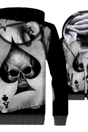 Ghost Rider Jackets - Ghost Rider Skull Series Playing Cards Skull Black and White Super Cool 3D Fleece Jacket