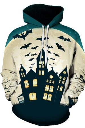 Halloween Devil The Castle at Night 3D Printed Hoodie