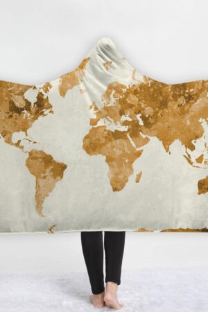 Map Hooded Blankets - Map Series Asia Map Yellow Fleece Hooded Blanket