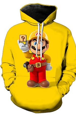 Mario Hoodie - Super Mario Yellow 3D Full Print Drawstring Hooded Pullover Sweatshirt