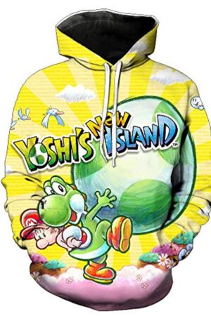 Mario Hoodie - Yoshi's New Island Yellow 3D Full Print Drawstring Hooded Pullover Sweatshirt